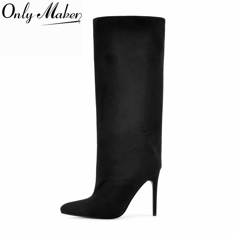 Winter Clothing For Woman - Onlymaker Siyah Suni Süet Diz Boyu