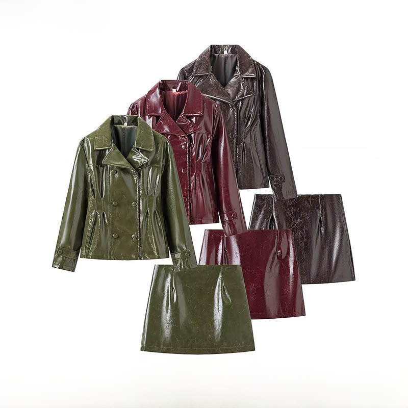 Warm Winter Clothing - Modaya Uygun Parlak Deri Ceket ve