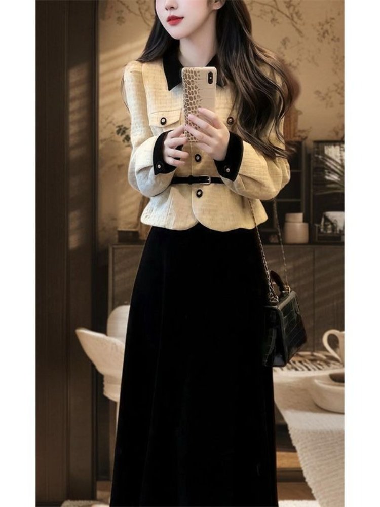 Winter Clothing Accessories - Xiaoxiangfeng Tarzı Moda Sosyetik İki Parçalı