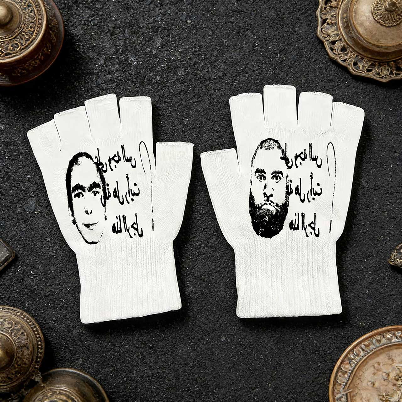 Knit Glove Touch Screen - Y2K Retro Baskılı Parmaksız Eldivenler -