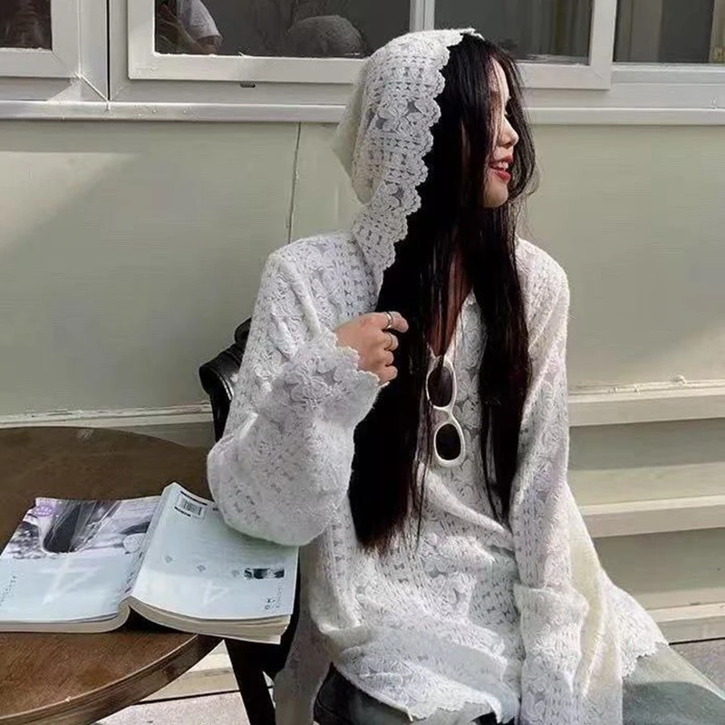 Y2K Winter Clothing - Y2K Dantel Kapşonlu Gömlek Kadın Streetwear