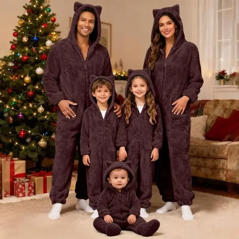 Fleece Hoodie Lined - CORB Peluş Sıcak Pijama Aile Kadın