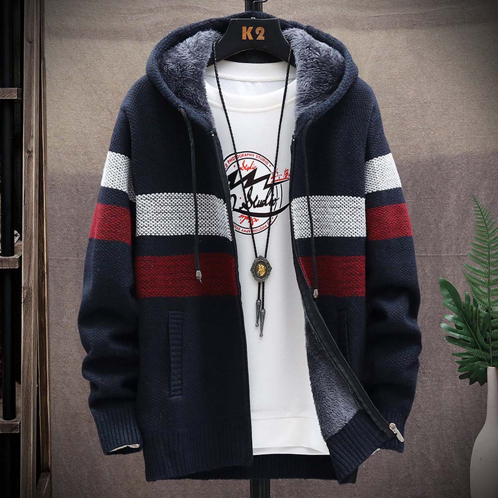 Erkek Çizgili Kazak Ceket Kalı - Fleece Hoodie Lined incelemesi ve fiyatı