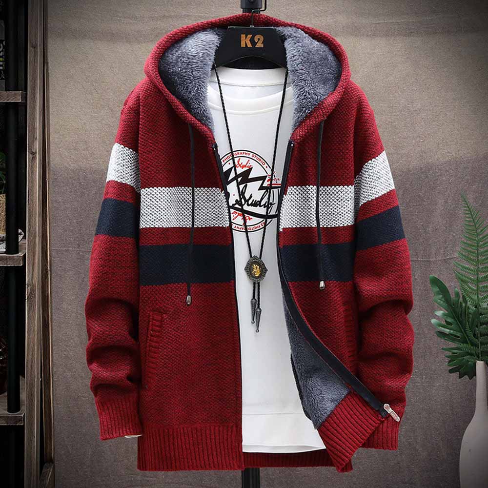 Erkek Çizgili Kazak Ceket Kalı - Fleece Hoodie Lined incelemesi ve fiyatı